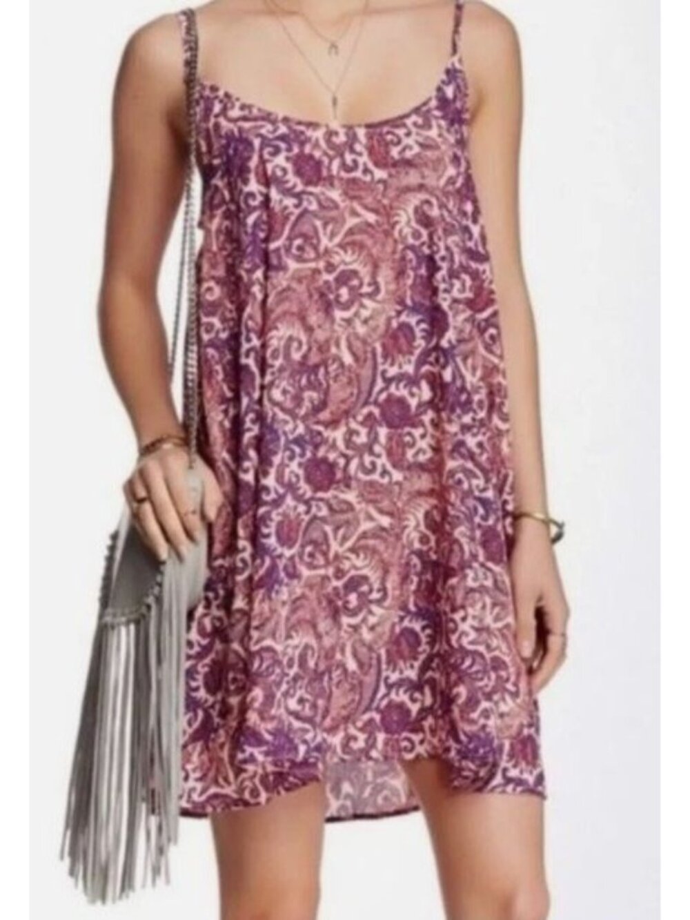 Free People Emily Intimately Slip Dress Purple Pink Floral Paisley Mini Flowy M - Picture 8 of 8